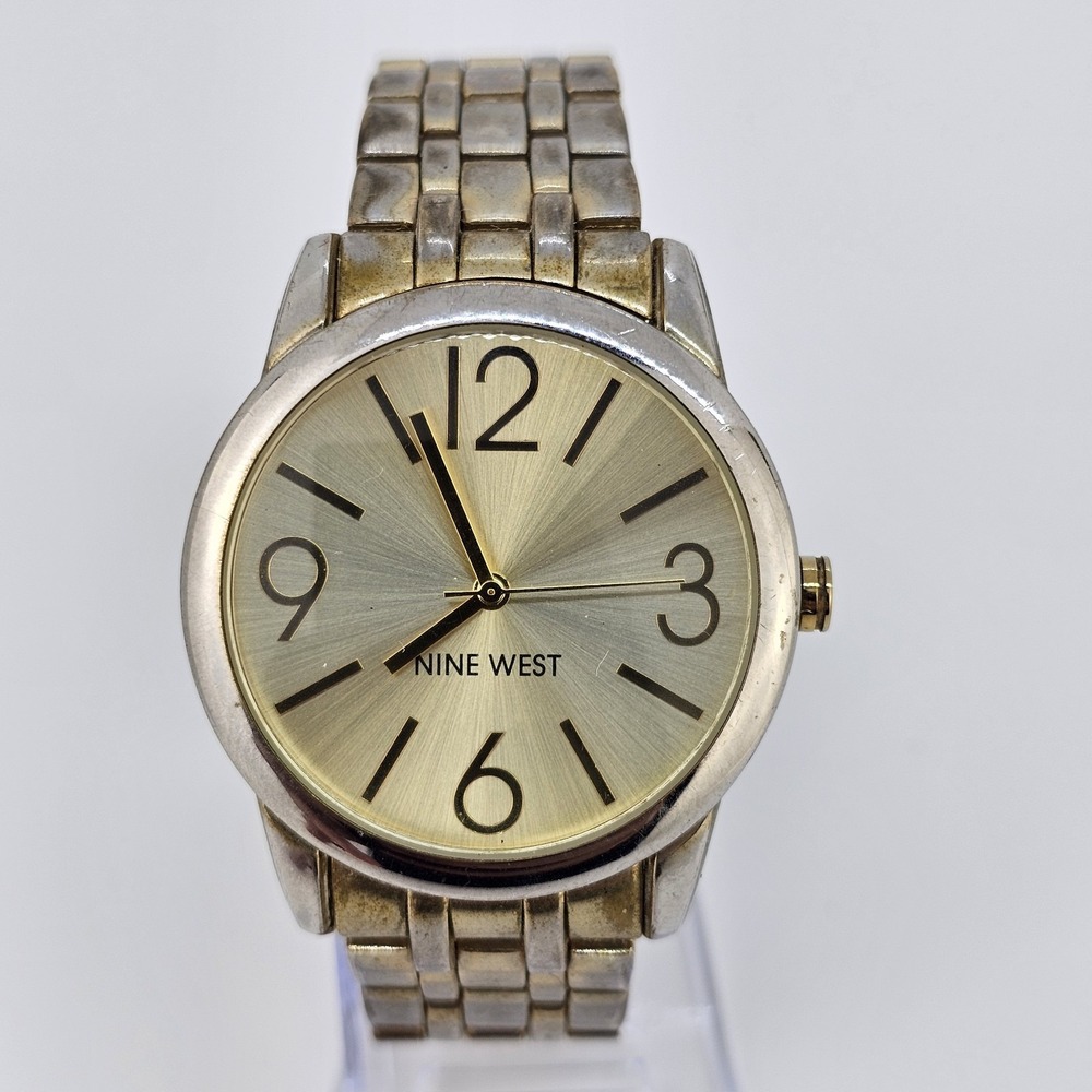Nine West Women's Watch 40MM Gold Dial Gold Bracelet Band 6" New Battery